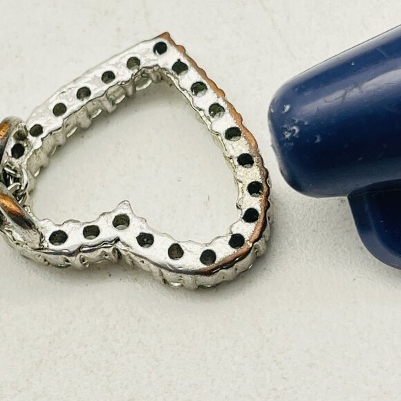 Silver Tone Heart Pendant Necklace Clear Rhinestones Open Heart Romantic - Picture 8 of 8